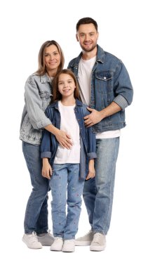 Beyaz arka planda mutlu aile portresi