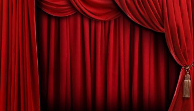 Şatafatlı kırmızı perdeler. Tiyatro, sinema, sahne arkası