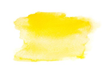 Sarı suluboya boya vuruşu beyaz, üst görünümde izole