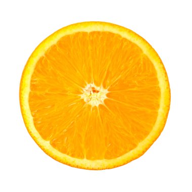 Beyaza izole edilmiş portakal dilimi. Taze narenciye.