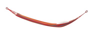 Beyaz yastıklı renkli bir hamak.