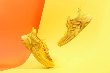 Renkli arka planda bir çift şık spor ayakkabı