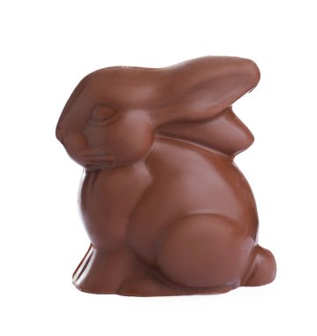 Beyaz üzerine izole edilmiş çikolatalı tavşan. Paskalya kutlaması