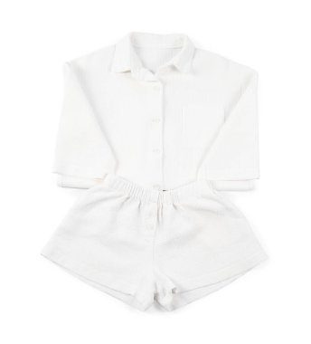 Süslü pijamalar beyaza izole edilmiş, üst manzara