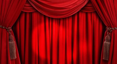 Tiyatro veya sinema sahnesi için püsküllü lüks kırmızı perdeler