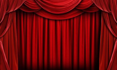 Tiyatro veya sahne arkası için lüks kırmızı perdeler