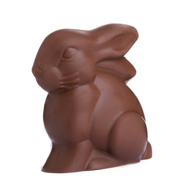 Beyaz üzerine izole edilmiş çikolatalı tavşan. Paskalya kutlaması