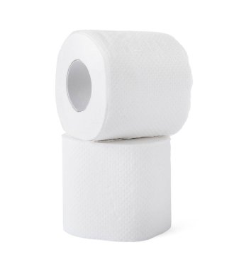 Tuvalet kağıdı ruloları beyaza izole edilmiş.