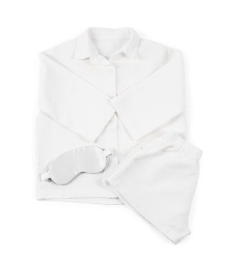 Süslü pijama ve uyku maskesi beyaz, üst görünüm