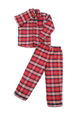 Süslü pijamalar beyaza izole edilmiş, üst manzara