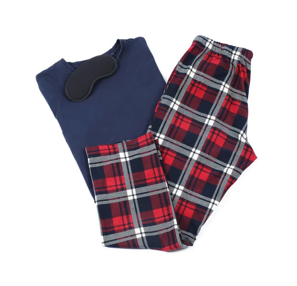 Süslü pijama ve uyku maskesi beyaz, üst görünüm