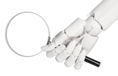 Büyüteçle kaplanmış, beyaz, yakın plan manken eli.