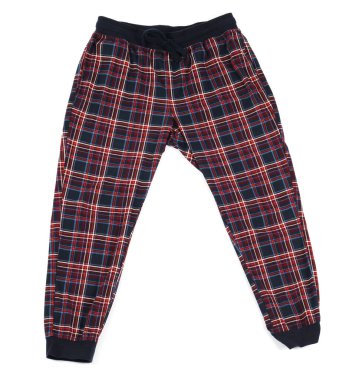 Damalı pijama pantolonu beyaz, üst görünümde izole