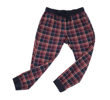 Damalı pijama pantolonu beyaz, üst görünümde izole