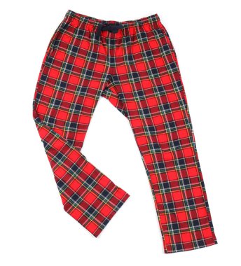 Damalı pijama pantolonu beyaz, üst görünümde izole