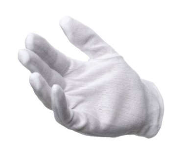 El bez eldivenle izole edilmiş beyaz