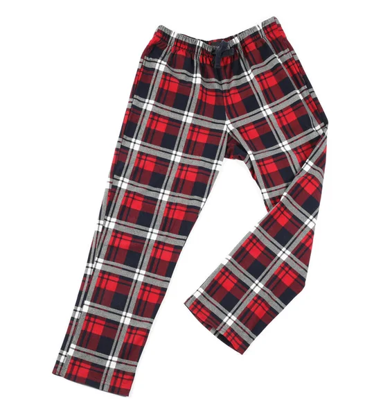 Damalı pijama pantolonu beyaz, üst görünümde izole