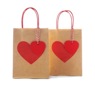 Kalpleri beyaza ayrılmış hediye paketleri. Sevgililer Günü