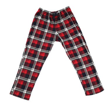 Damalı pijama pantolonu beyaz, üst görünümde izole