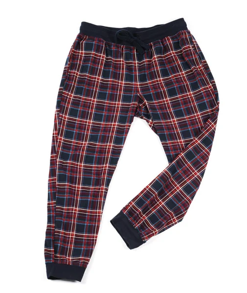 Damalı pijama pantolonu beyaz, üst görünümde izole