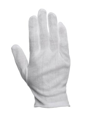 El bez eldivenle izole edilmiş beyaz