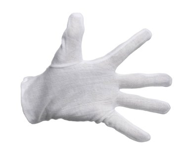 El bez eldivenle izole edilmiş beyaz