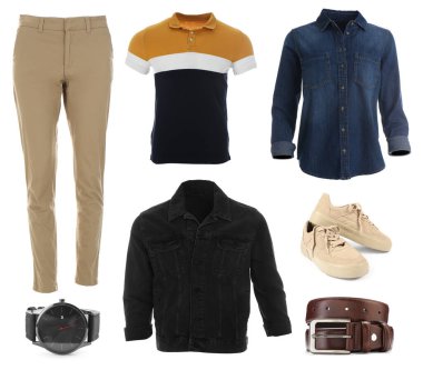 Beyazlar için şık bir kıyafet, ayakkabı ve aksesuar koleksiyonu.