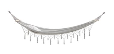 Beyaz yastıklı gri bir hamak.