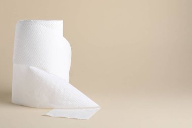 Bej arka planda tuvalet kağıdı ruloları, metin için boşluk