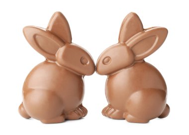 İki çikolatalı Paskalya tavşanı beyazlar içinde