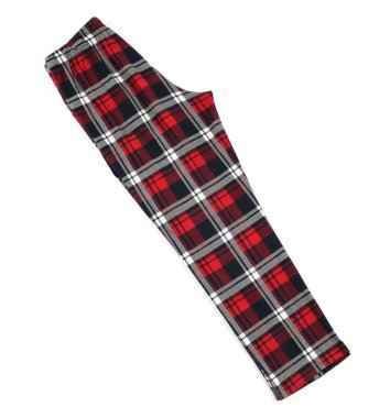 Damalı pijama pantolonu beyaz, üst görünümde izole