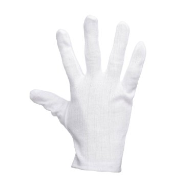 El bez eldivenle izole edilmiş beyaz