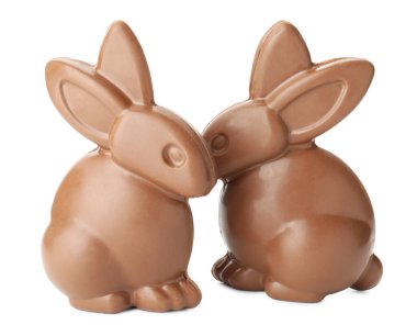 İki çikolatalı Paskalya tavşanı beyazlar içinde