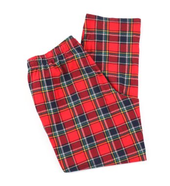 Damalı pijama pantolonu beyaz, üst görünümde izole