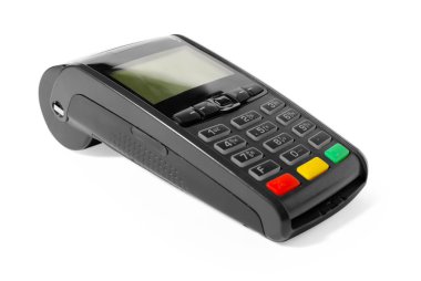 Bir kablosuz ödeme terminali beyaza izole edildi