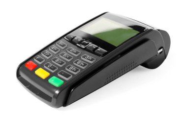 Bir kablosuz ödeme terminali beyaza izole edildi