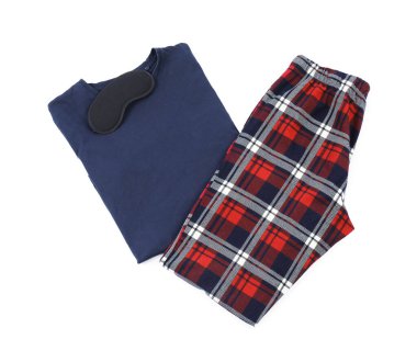 Süslü pijama ve uyku maskesi beyaz, üst görünüm