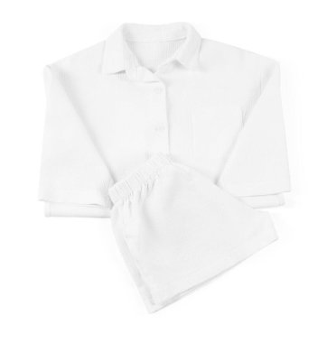 Süslü pijamalar beyaza izole edilmiş, üst manzara