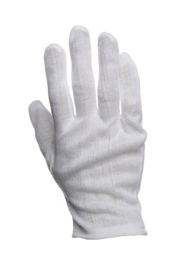 El bez eldivenle izole edilmiş beyaz