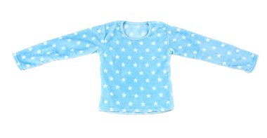 Açık mavi pijama üstte beyaz, üst görünümde izole