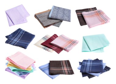 Farklı kumaştan mendiller beyaz ve sette izole edilmiş.