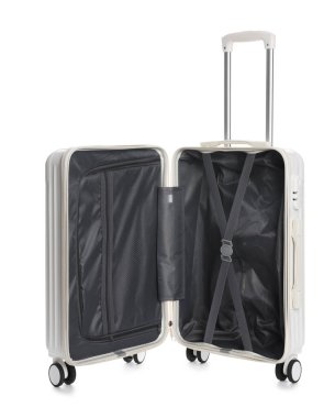 Boş büyük bir bavul beyaza izole edilmiş.