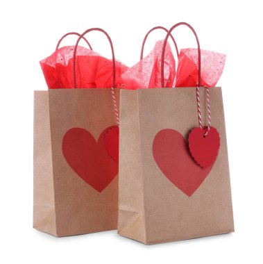 Kalpleri beyaza ayrılmış hediye paketleri. Sevgililer Günü