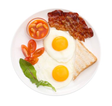 Beyaz manzaralı enfes geleneksel İngiliz kahvaltısı.