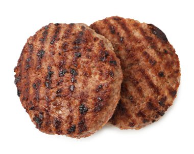 Lezzetli ızgara et köfteleri beyaza izole edilmiş, üst manzara