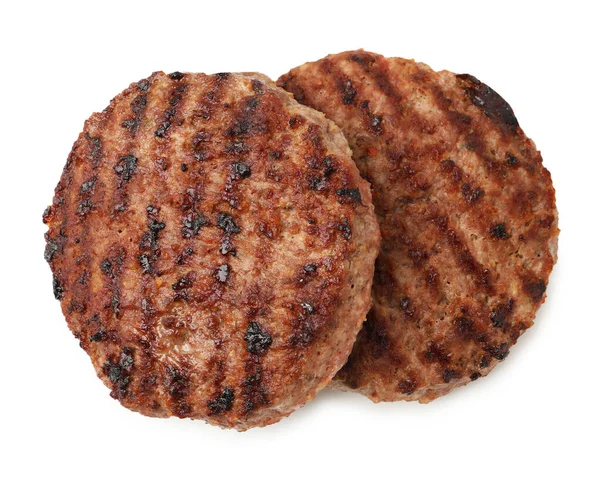 Lezzetli ızgara et köfteleri beyaza izole edilmiş, üst manzara