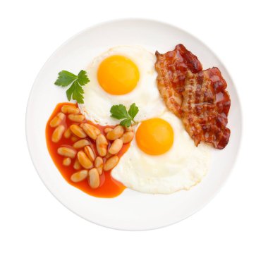 Beyaz manzaralı enfes geleneksel İngiliz kahvaltısı.