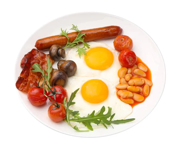 Lezzetli geleneksel İngiliz kahvaltısı beyaz üzerine izole