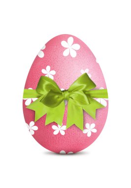 Pembe Paskalya yumurtası desenli ve yay beyaza izole edilmiş.