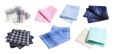 Farklı kumaştan mendiller beyaz ve sette izole edilmiş.